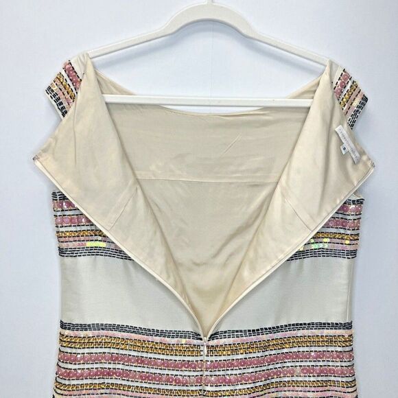 Corey Lynn Calter Anthropologie Beige Striped Beaded Sequin Sheath Dress Size 8 - Picture 6 of 10